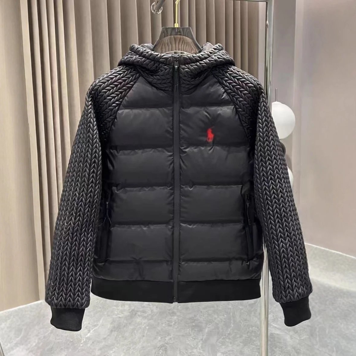 Hooded Cotton Jacket with Wheat Patchwork