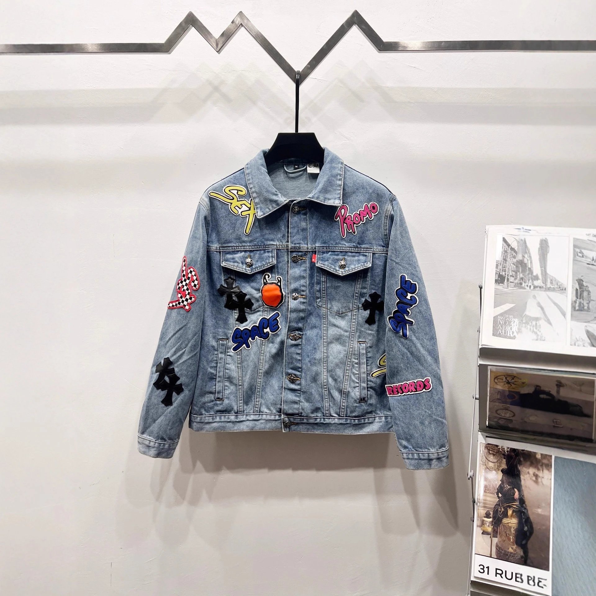 Chrome Hearts Cartoon Letter Cross Patch Denim Jacket