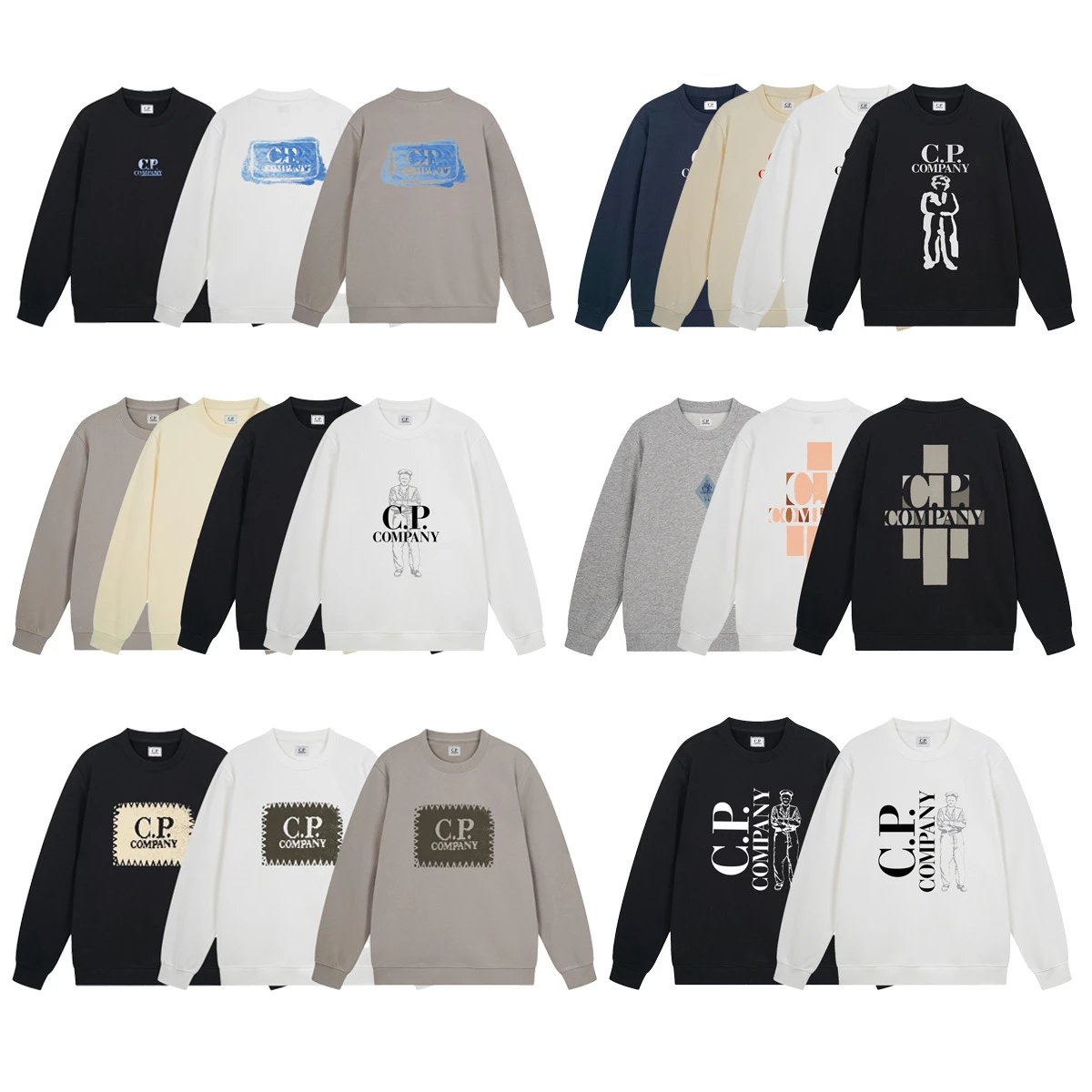 C * P men's loose long sleeved round neck pullover hoodie