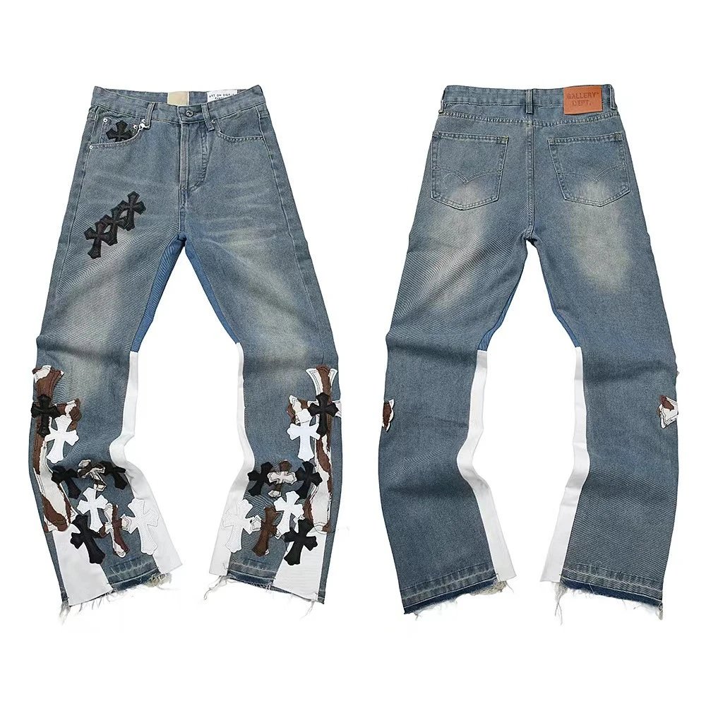 Flare Jeans Washed Distressed Patchwork