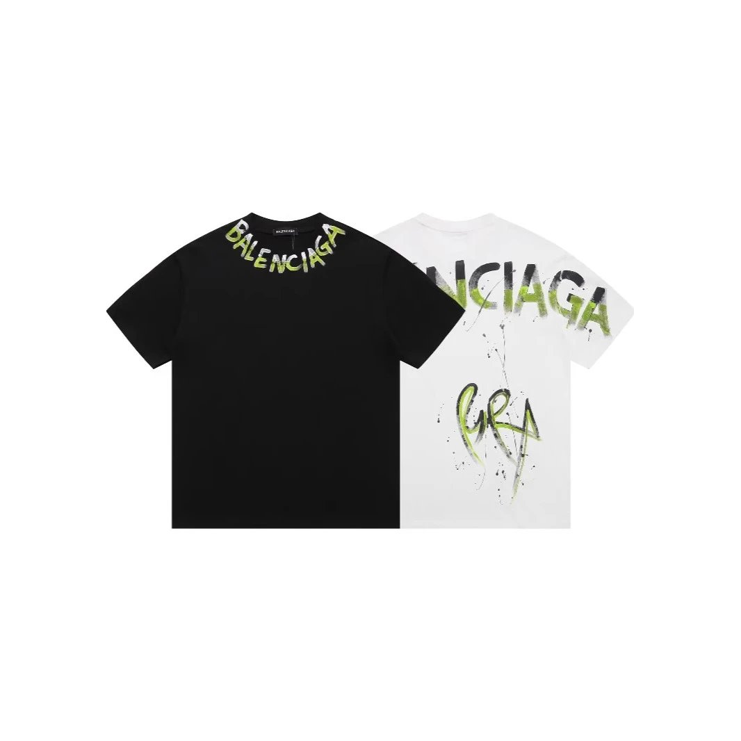 2025夏季新款男女同款时尚百搭圆领套头T恤手绘泼墨潮牌