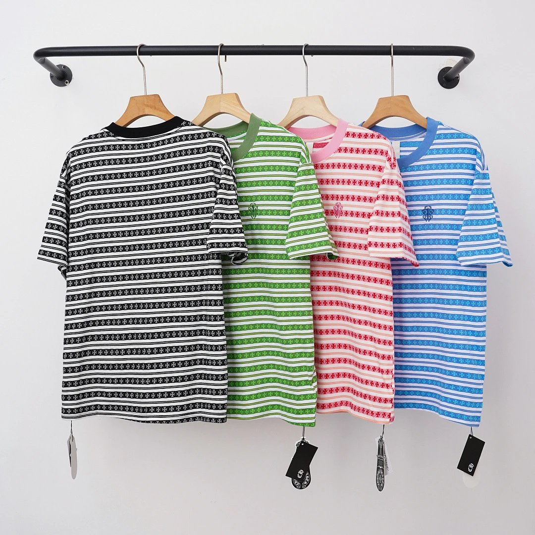 Full-print striped casual short-sleeve T-shirt