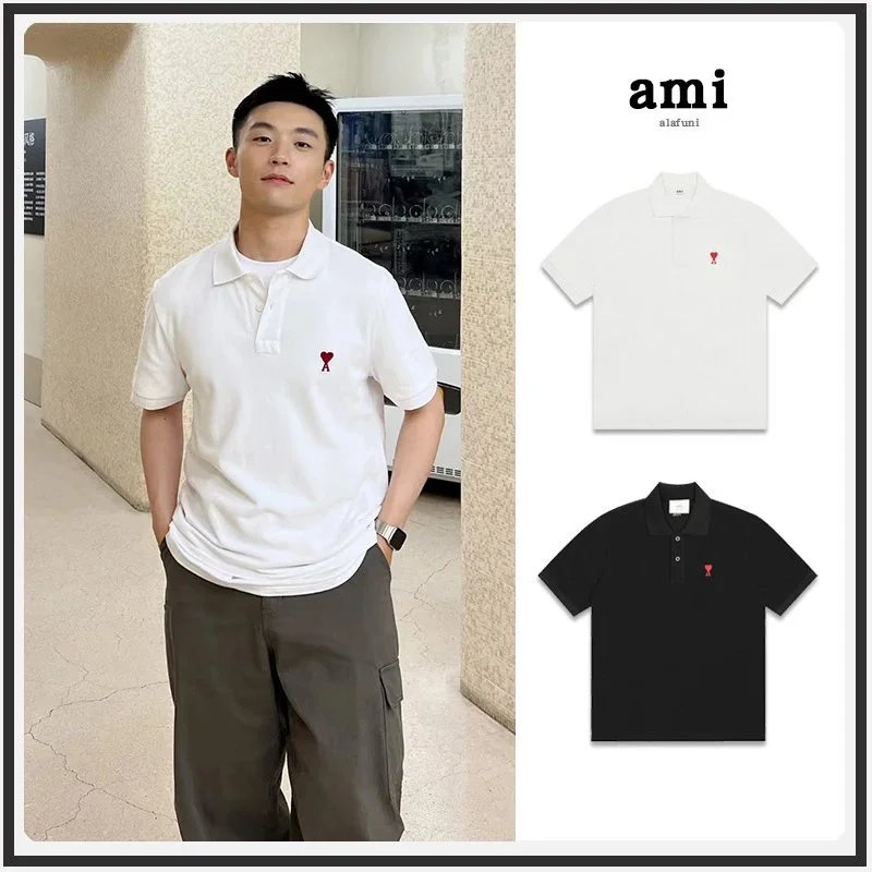 AMI Heart Embroidery Polo Shirt