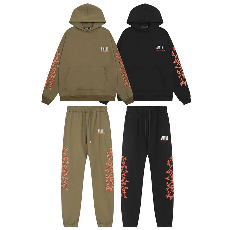 Amri Bone Letter Printed Hoodie Men's and Women's Sports Set