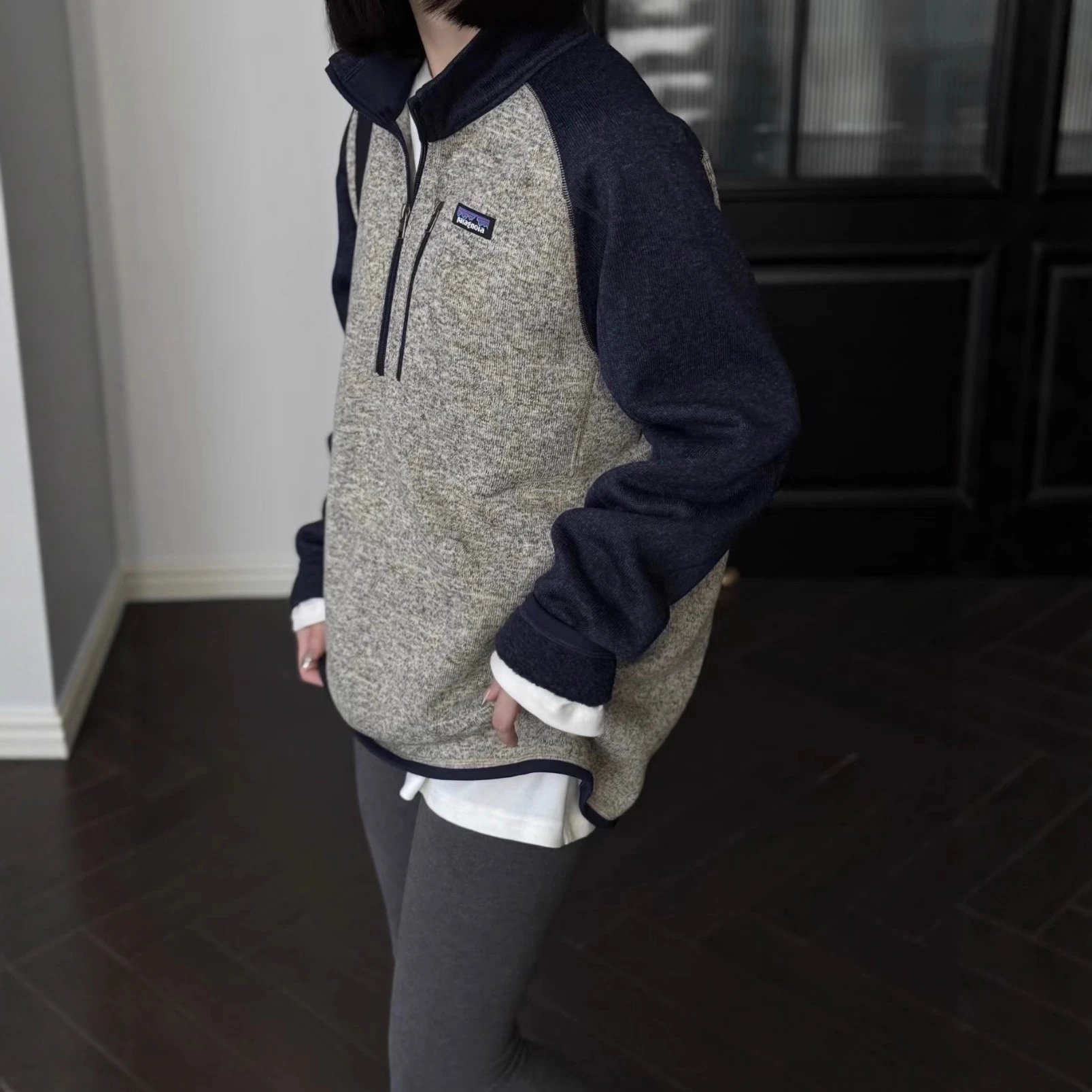 Patata Half-Zip Fleece Patchwork Hoodie