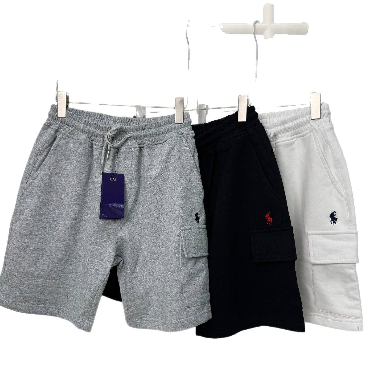 Polo Ralph Lauren Gray Black White Embroidered Logo Cargo Shorts