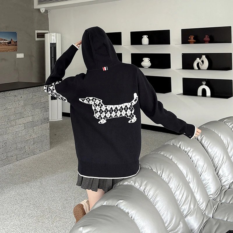 Hooded Cardigan with Back Dog Design photo 3