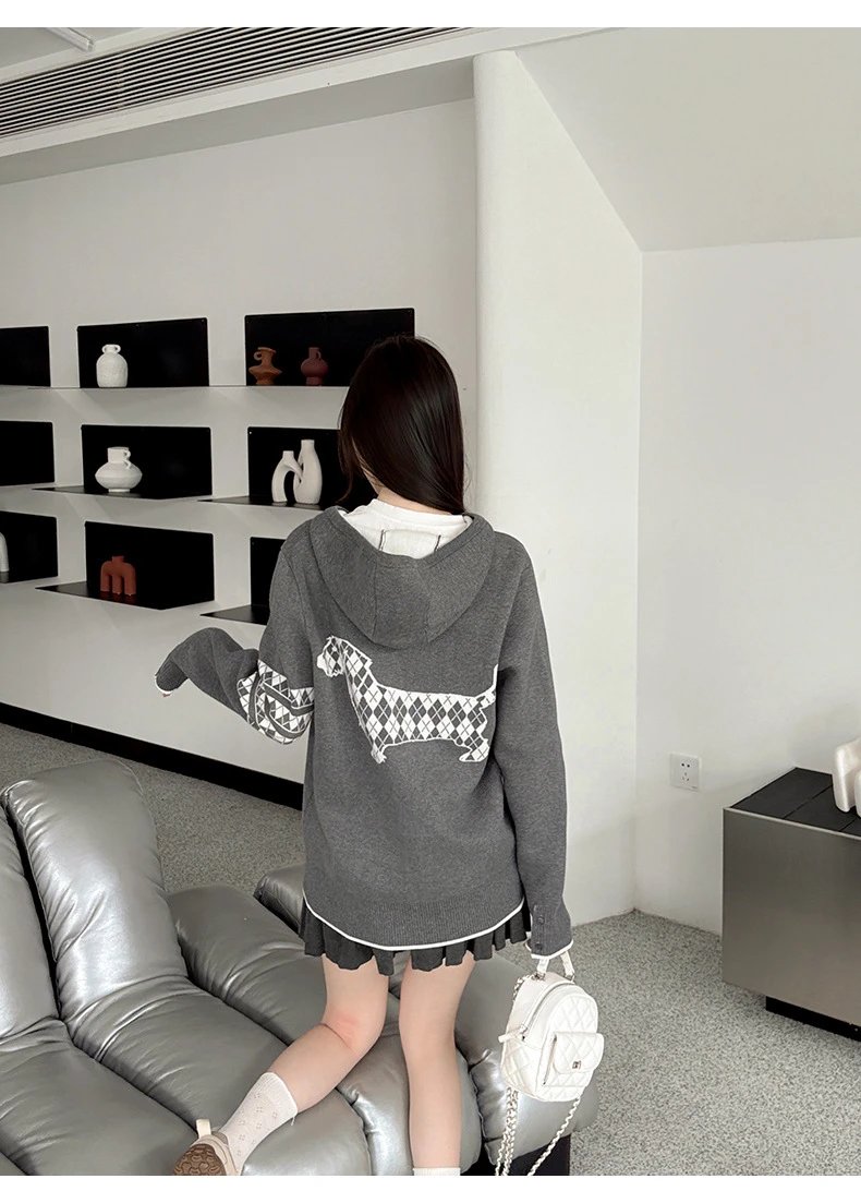 Hooded Cardigan with Back Dog Design photo 2