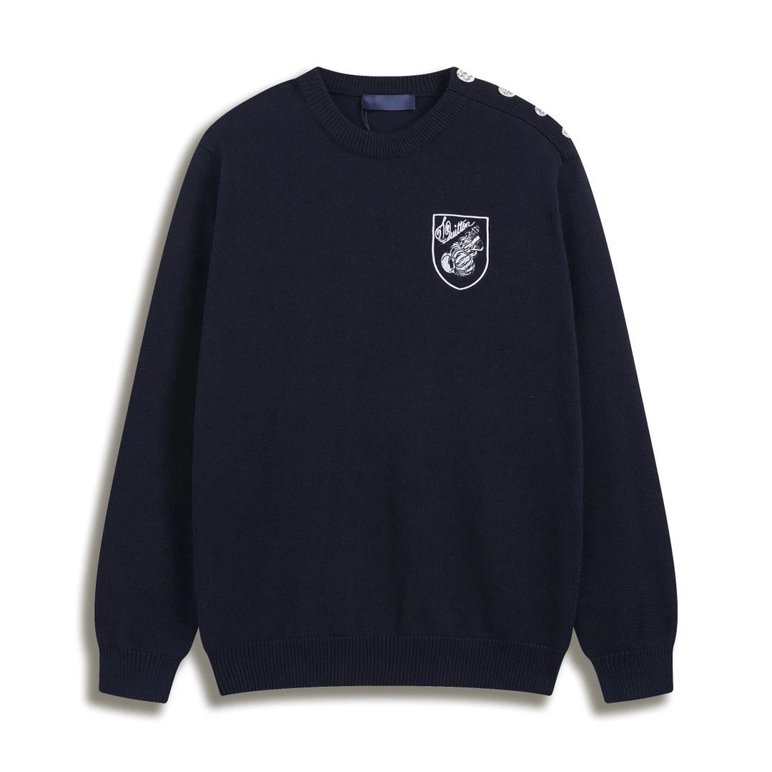 A11 Black (Navy Embroidered Round Neck Sweater)