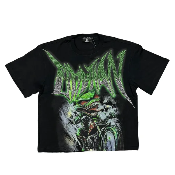 Design Mixed Emotion Lizardman Graphic T-Shirt Black T-Shirts - 1