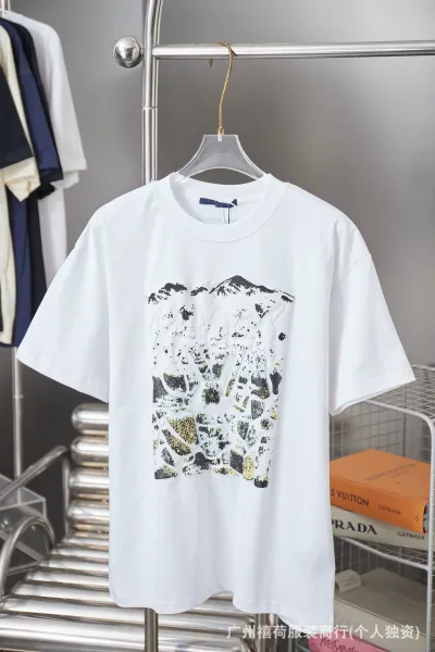 Design Abstract Mountain Print Oversized T-Shirt White - 1