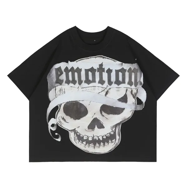 Design Emotion Skull Graphic Oversized T-Shirt Black - 1