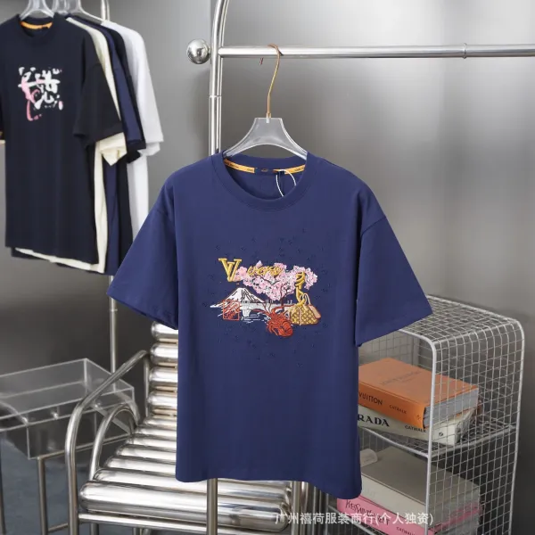 Louis Vuitton x Japan Collection Embroidered Sakura Mount Fuji T-Shirt Navy - 1