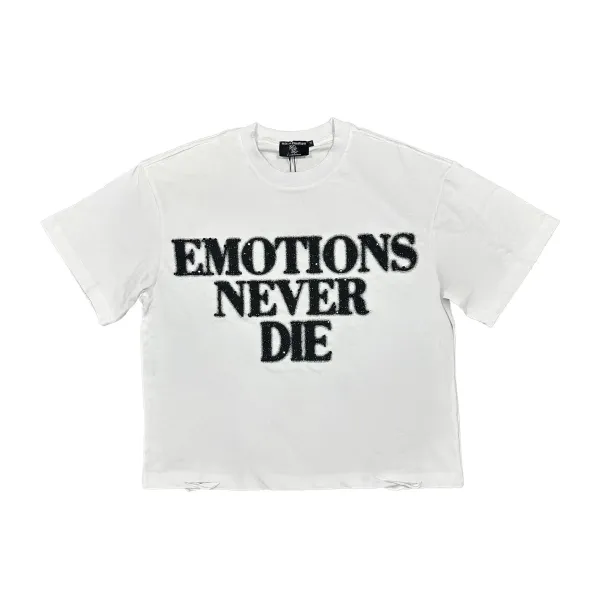 Design Mix Emotion Emotions Never Die White Distressed Graphic T-Shirt T-Shirts - 1