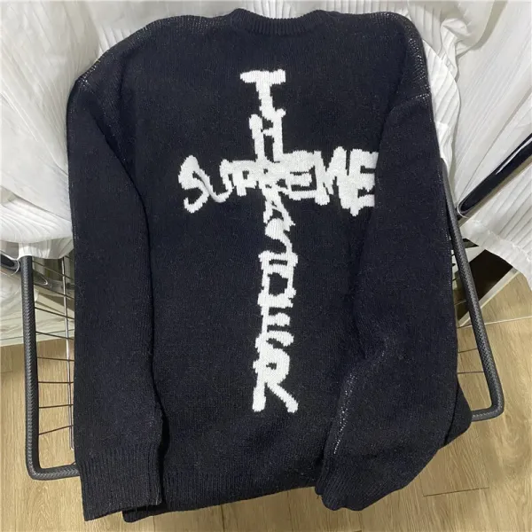 Design Oversized Crewneck Knit Sweater in Charcoal Gray - 8