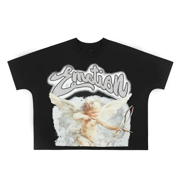 Design Mixed Emotion Alien Cowboy Rhinestone Graphic T-Shirt Black T-Shirts - 5