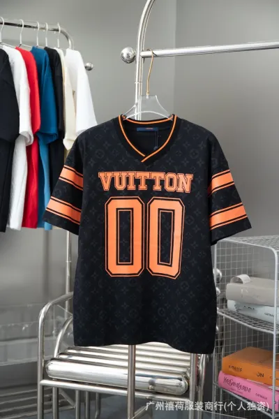 Louis Vuitton Monogram Football Jersey Black Orange T-Shirt - 1