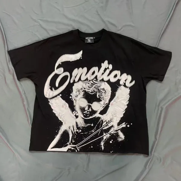 Mard Emotion Pearl-Embellished Angel Graphic T-Shirt Black - 1