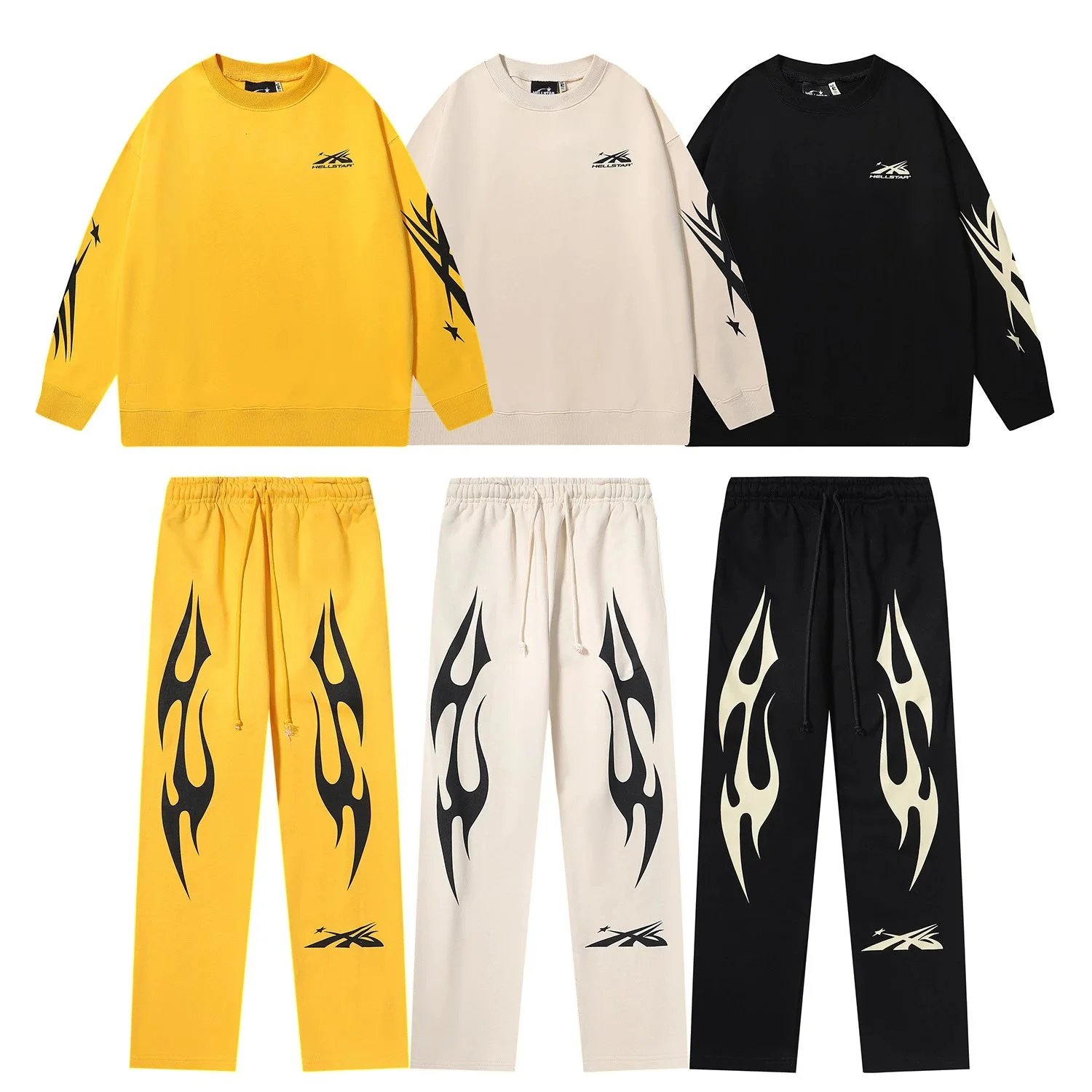 Design Flame Print Yellow Sweatpants - 5