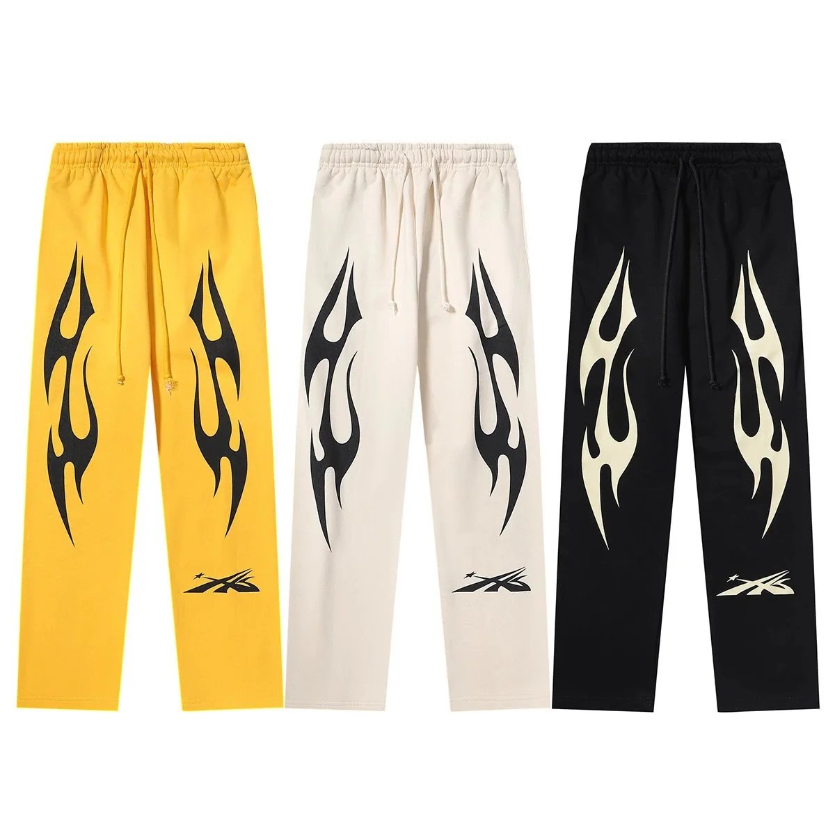 Design Flame Print Yellow Sweatpants - 4
