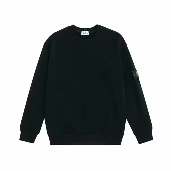 Stone Island Logo Embroidered Black Crewneck Sweatshirt - 11