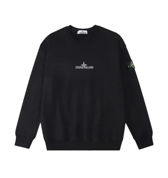 Stone Island Logo Embroidered Black Crewneck Sweatshirt - 1