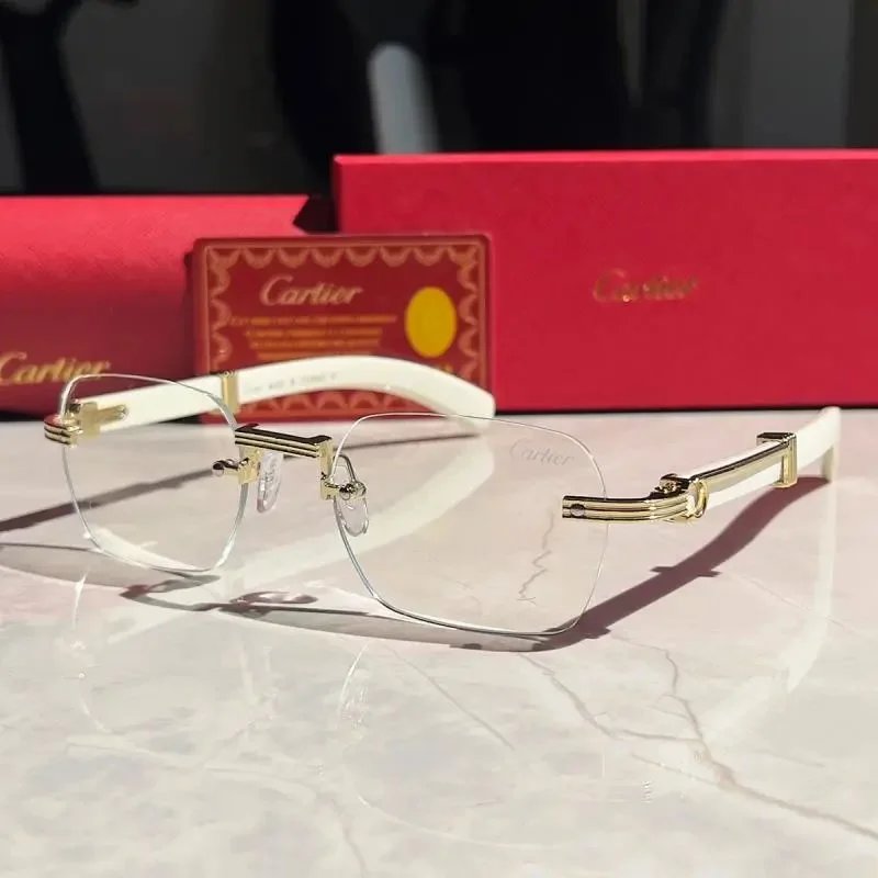 Cartier Santos de Cartier Rimless Sunglasses Gold Frame Black Lenses - 3