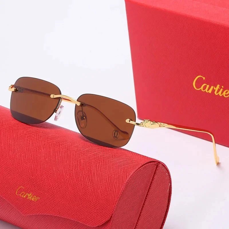 Cartier Santos de Cartier Rimless Sunglasses Gold Frame Black Lenses - 10