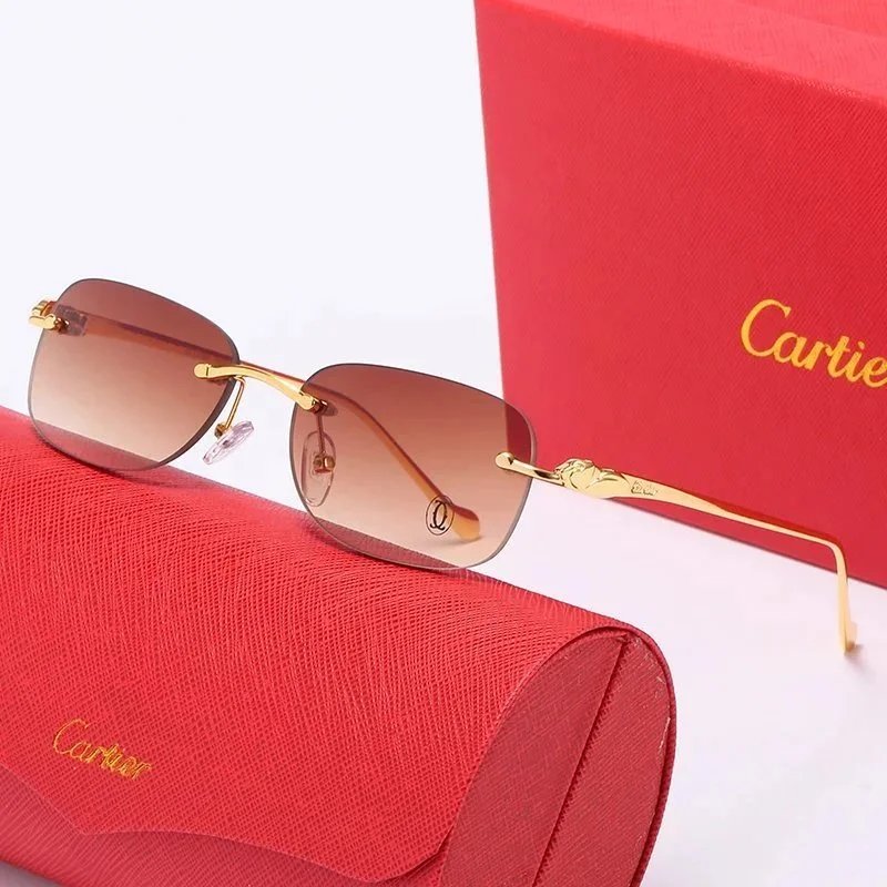 Cartier Santos de Cartier Rimless Sunglasses Gold Frame Black Lenses - 5