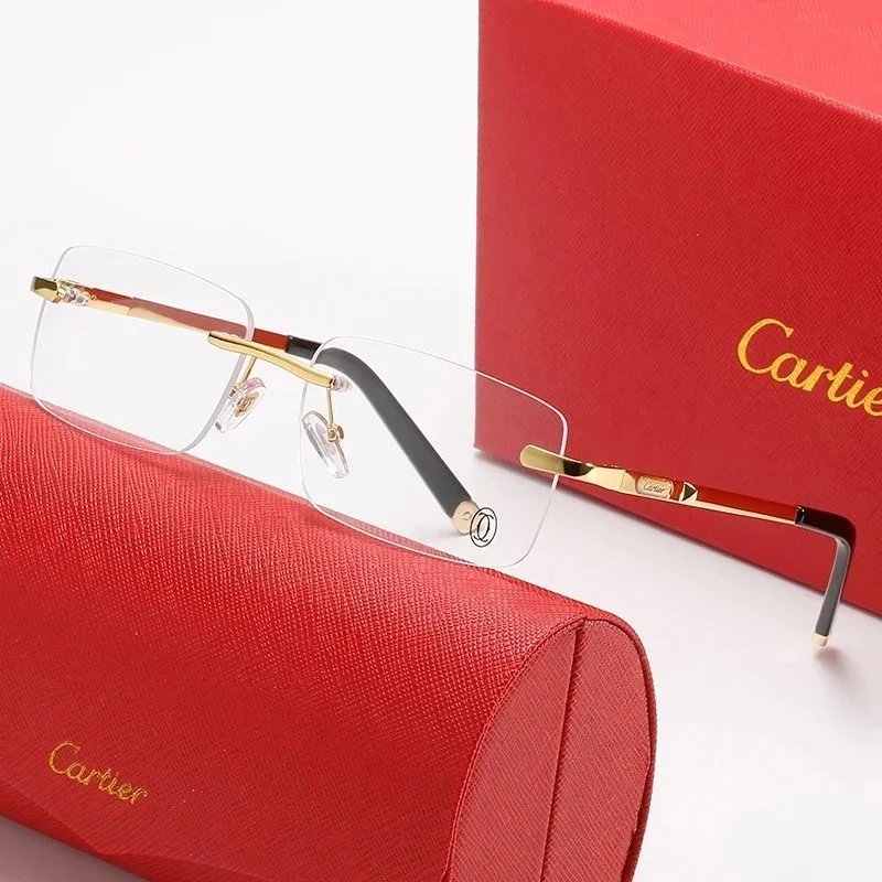 Cartier Santos de Cartier Rimless Sunglasses Gold Frame Black Lenses - 6