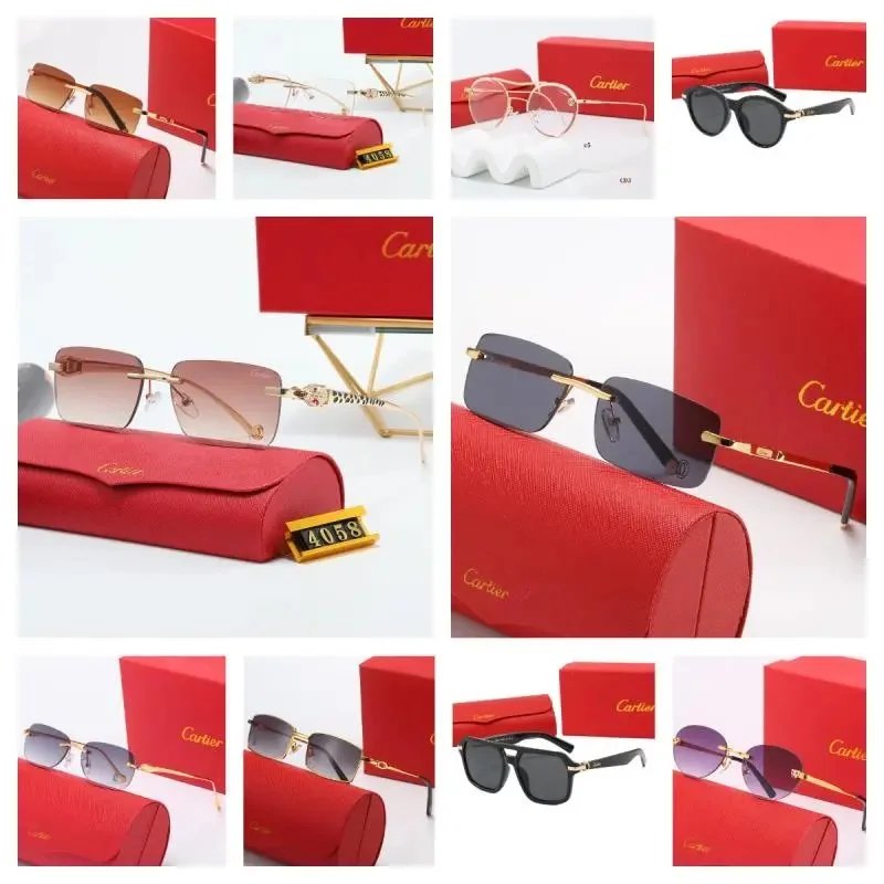 Cartier Santos de Cartier Rimless Sunglasses Gold Frame Black Lenses - 2
