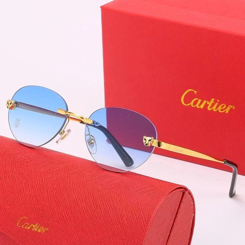 Cartier Santos de Cartier Rimless Sunglasses Gold Frame Black Lenses - 8