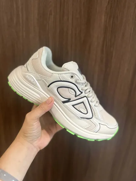 Dior B23 Low White with Neon Green Sole Sneakers Chunky Sneakers - 1