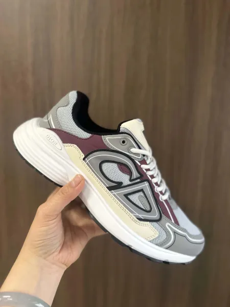 Dior B23 Low Burgundy Gray White Sneakers - 1