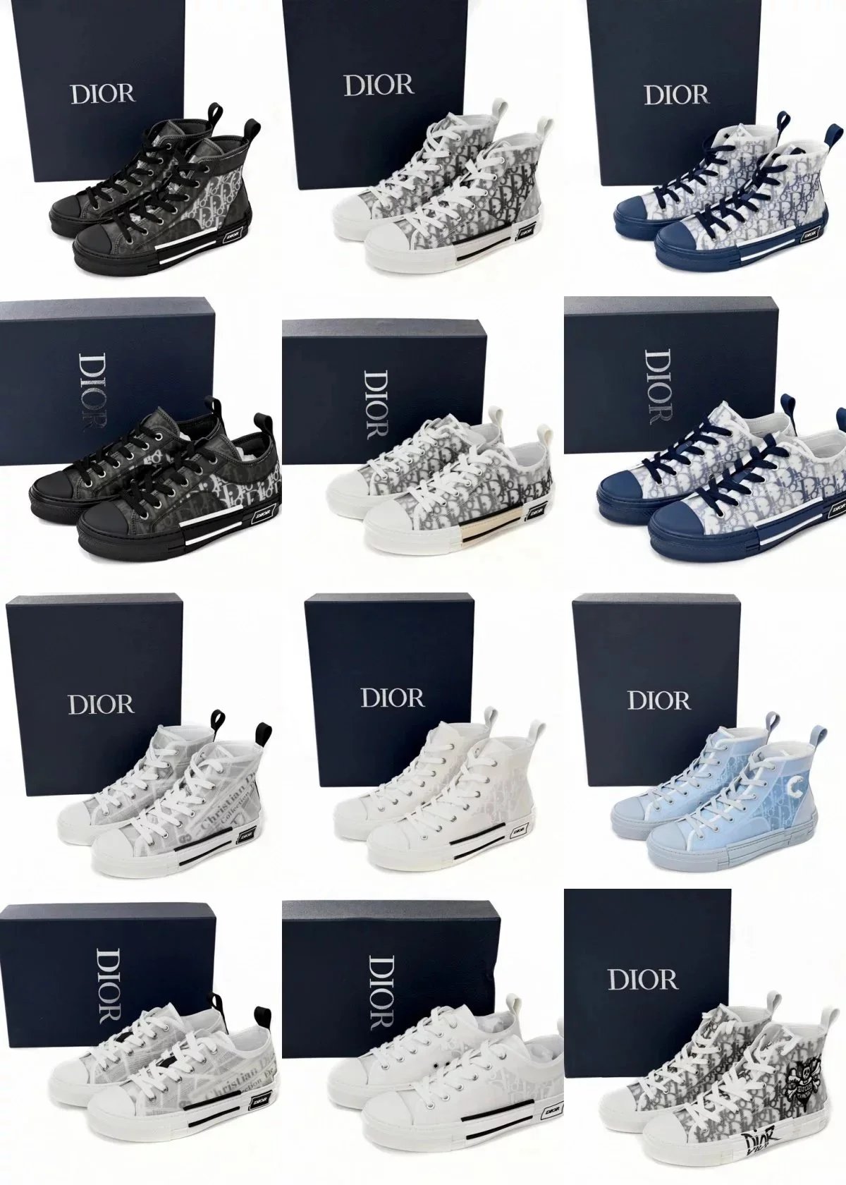 Dior B23 Oblique Print Black and White Sneakers - 2