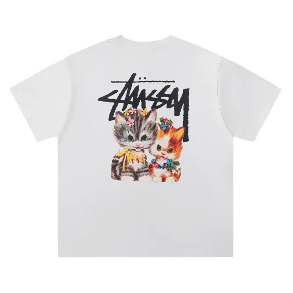 Stussy Kitten Graphic Print White T-Shirt - 1