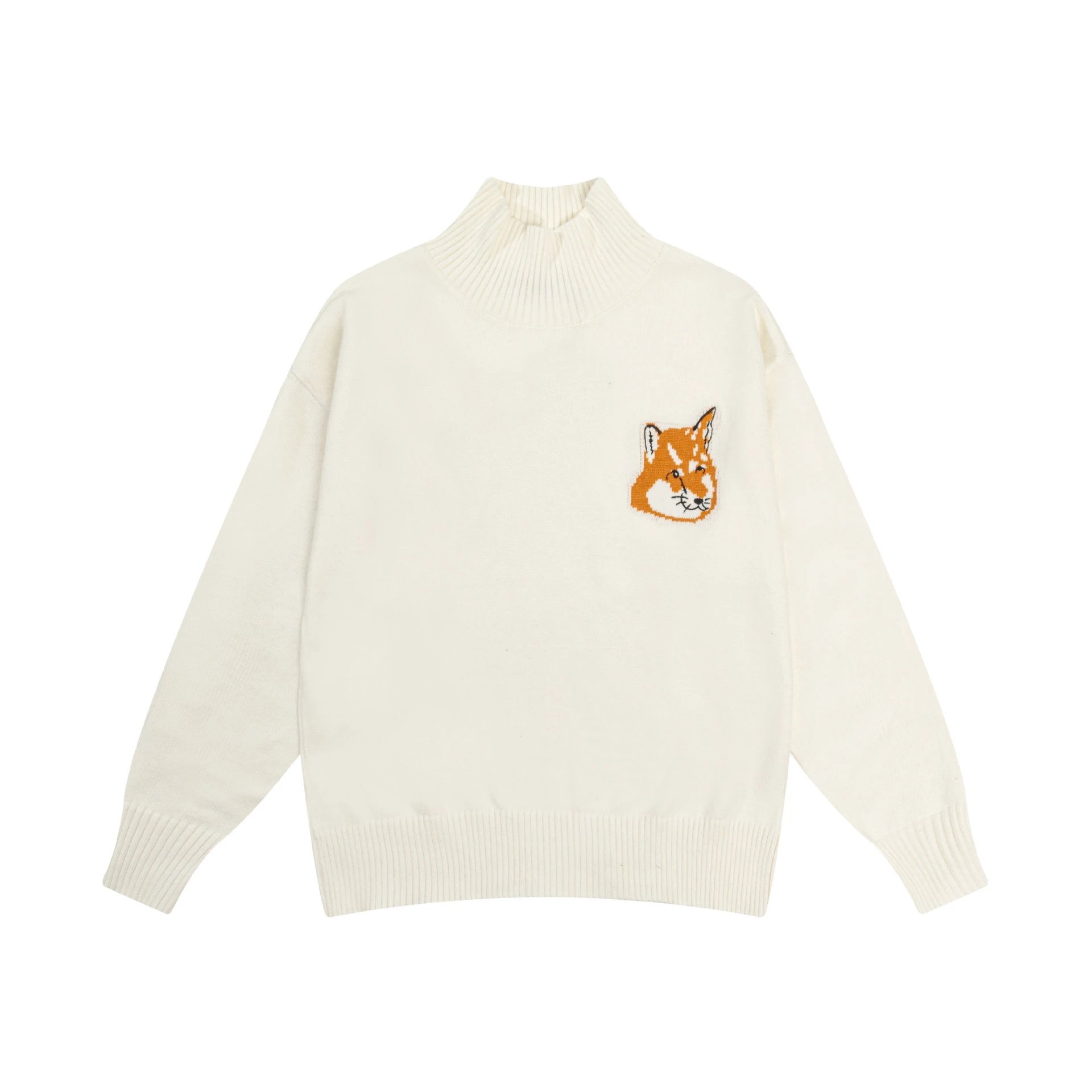 Maison Kitsuné Fox Embroidered Cream Sweater - 16