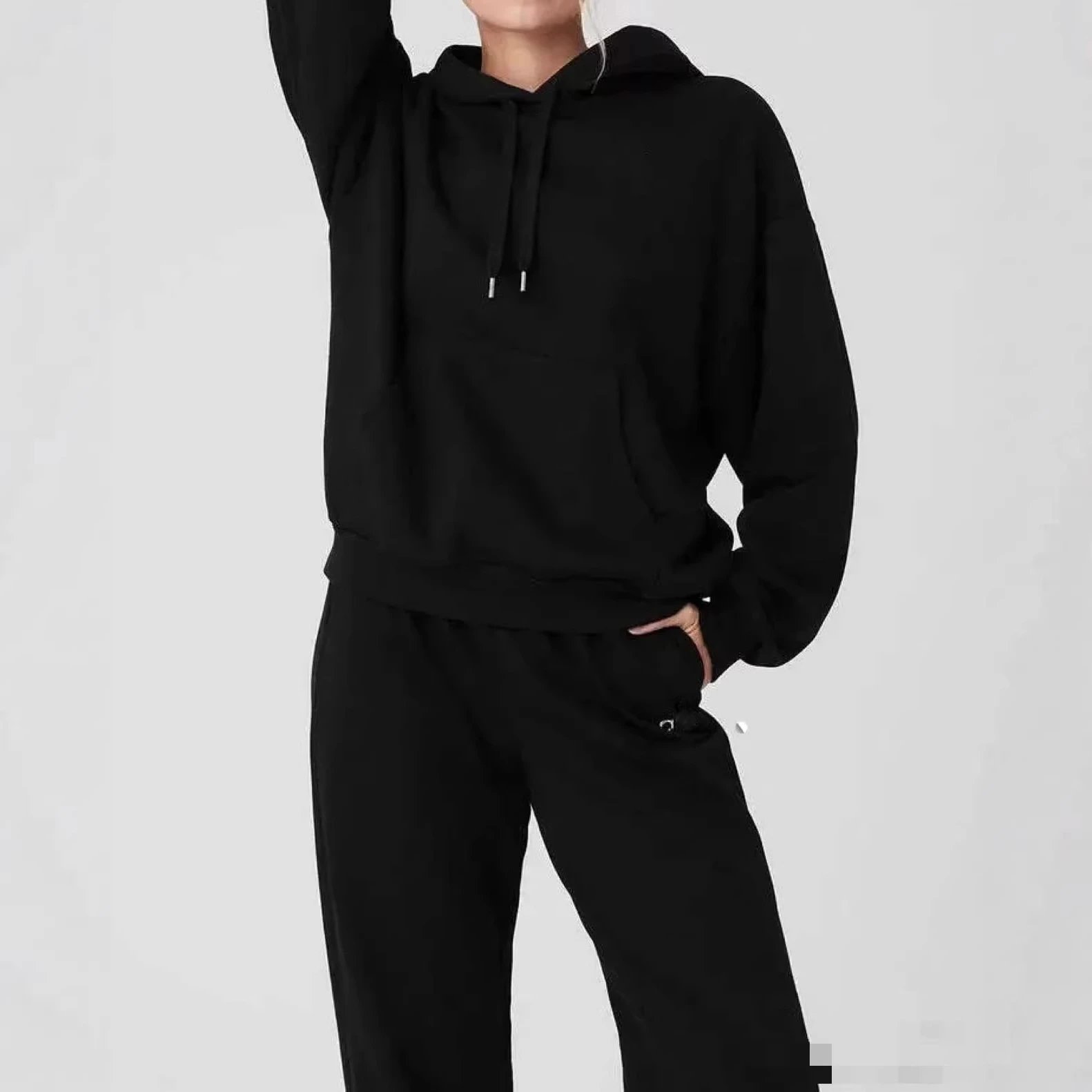 Minimalist Hooded Sweatshirt Set Black Gray Brown Casual Tracksuit