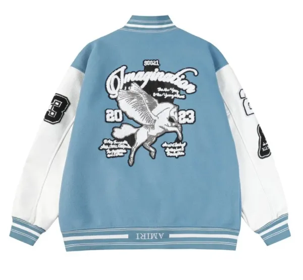 Amiri Imagination Pegasus Varsity Jacket Light Blue - 1