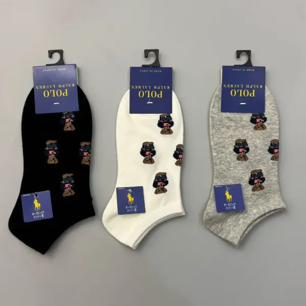 Ralph Lauren Polo Bear Pattern Cotton Socks in Black, White, and Gray - 1