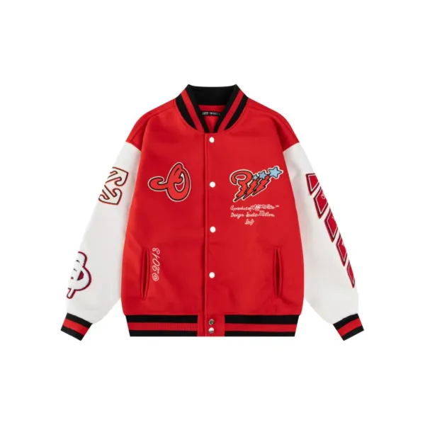 Off-White x Studio Miller Red and White Varsity Jacket - 1