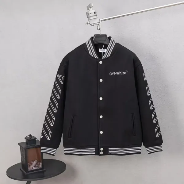 Off-White Diagonal Arrow Varsity Jacket Black Outerwear - 1