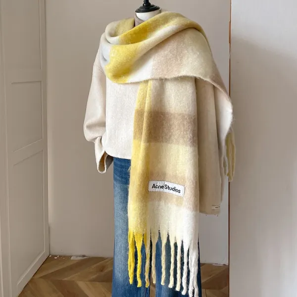 Acne Studios Gradient Plaid Scarf Yellow Beige Cashmere Scarf Scarves - 1