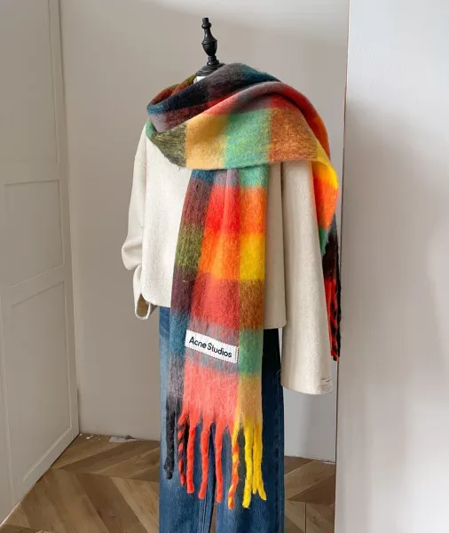 Acne Studios Multicolor Plaid Fringe Scarf Scarves - 1