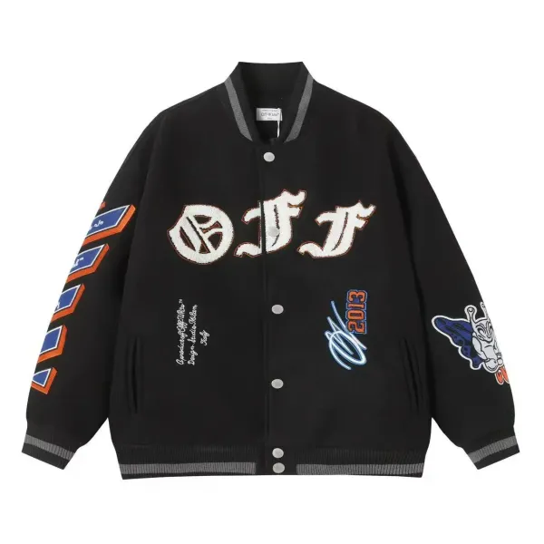 Off-White Varsity Jacket Black Embroidered Logo Outerwear - 1