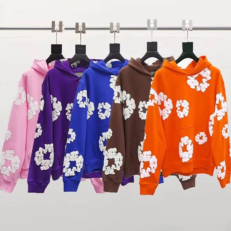 Cotton Zip Hoodie Textured Puff Print