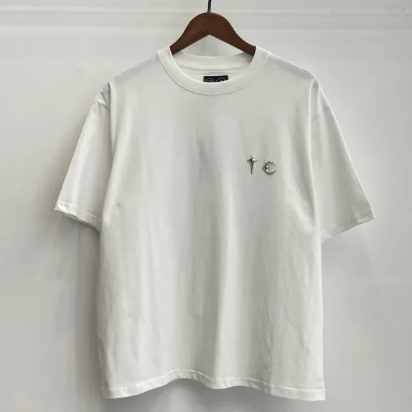 Design Star and Moon Embroidered White T-Shirt - 1