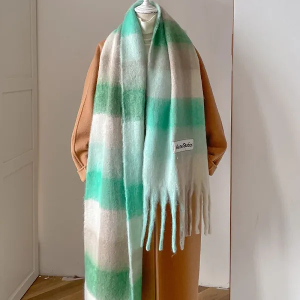 Acne Studios Gradient Plaid Cashmere Scarf in Mint Green and Cream Scarves - 1