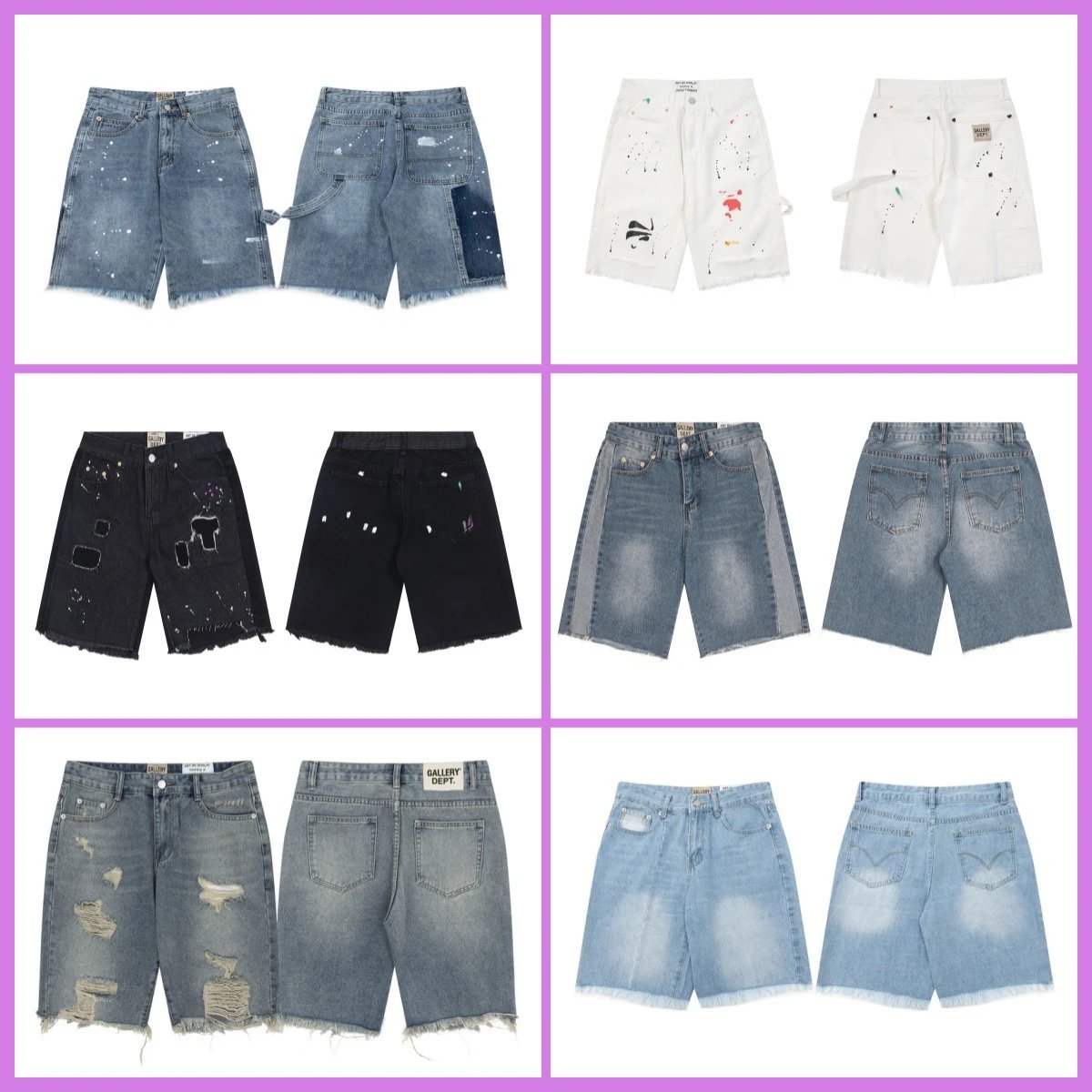 Gallery Dept Black Distressed Paint Splatter Denim Shorts