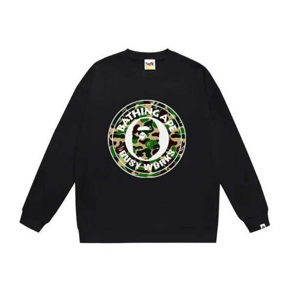 A Bathing Ape x Busy Works Camo Logo Black Hoodie - 1